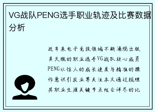 VG战队PENG选手职业轨迹及比赛数据分析